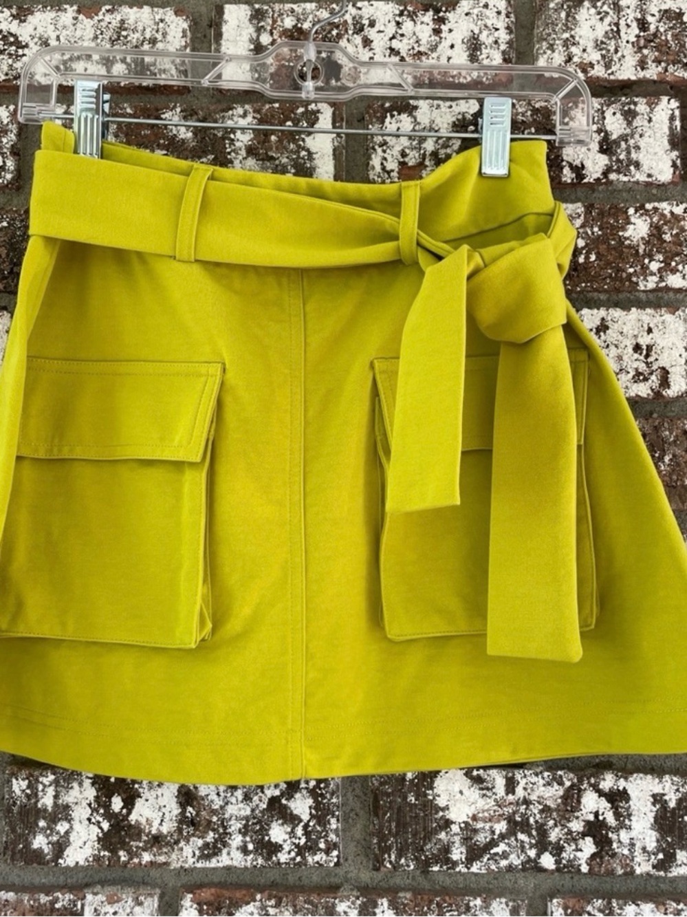 Zara Lime Green Tie-Belt Mini Skirt with Patch Pockets